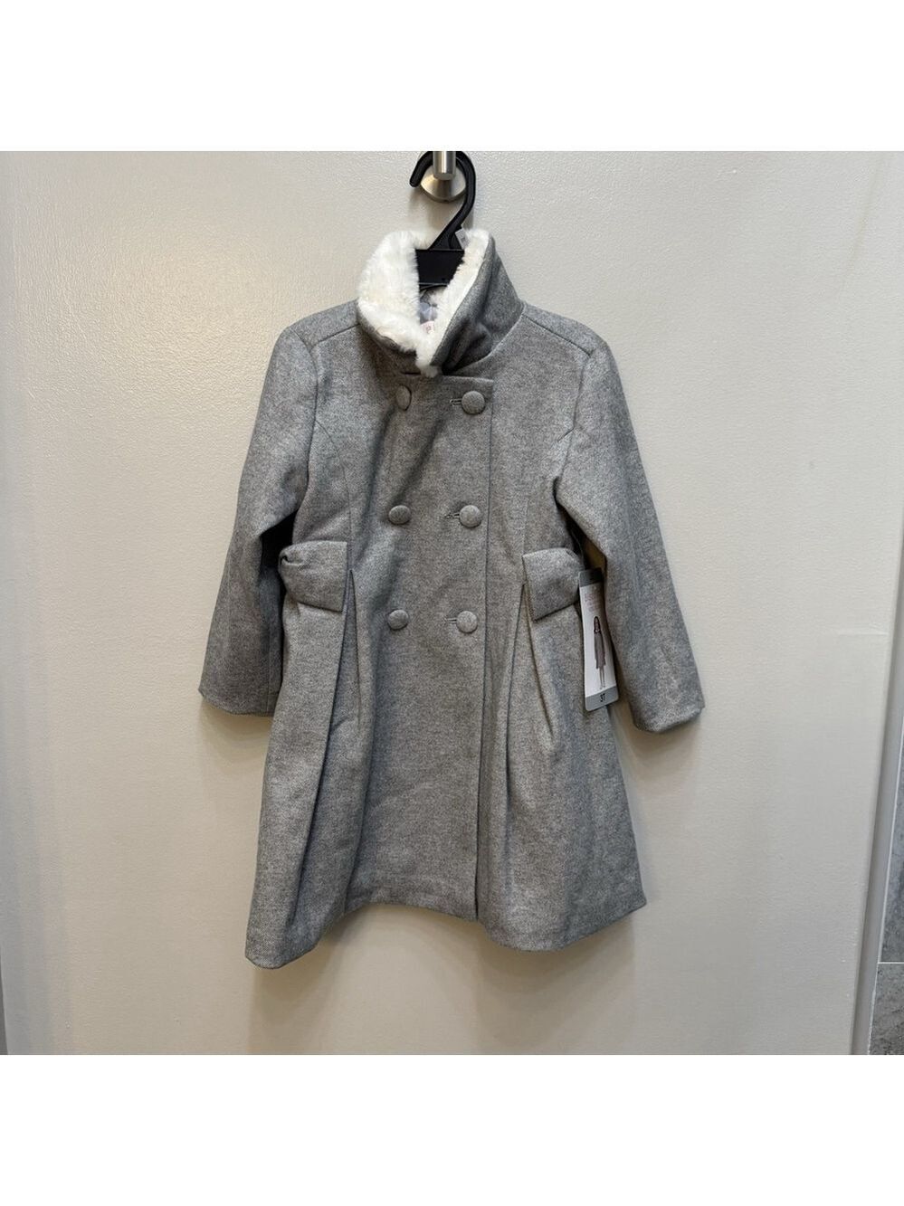 Biscotti Fur Collar Gray Girls Pea Coat Size 3T NWT